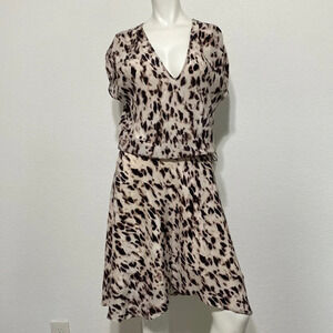Haute Hippie Silk Cream & Brown Animal Print V-Neck Leopard High-Lo Dress XS